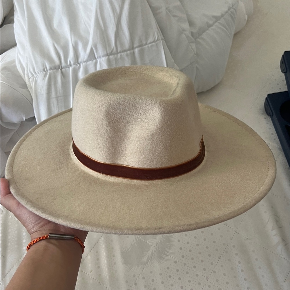Stylish Cream and Tan Fedora hat